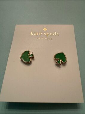 kate spade green enamel spade stud earrings with gold trim
